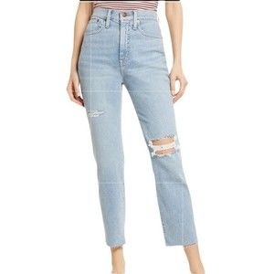 Madewell The MomJean In Ellendale Wash Distressed Ripped Raw Hem Size 26 Petite